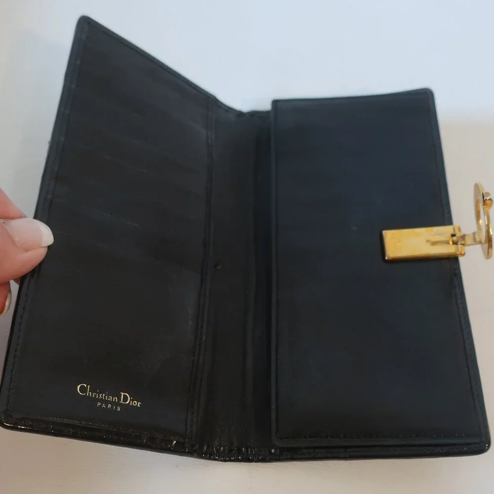 Womens Dior Black Canage Patent Leather O-Latch Quilted Vintage Long Wallet - Picture 6 of 16